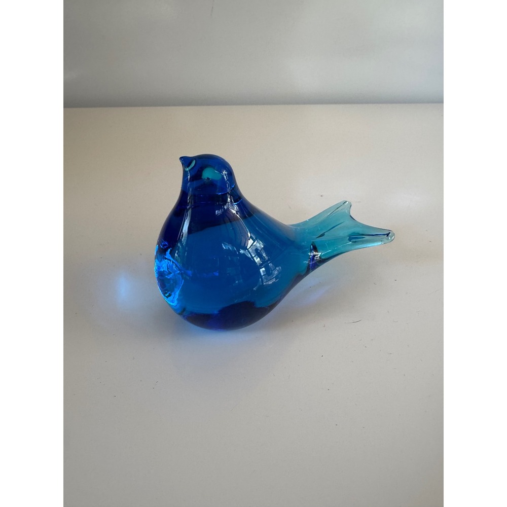 Simson Giftware Blue Art Glass Bird Figurine Paperweight Cobalt Turquoise Taiwan